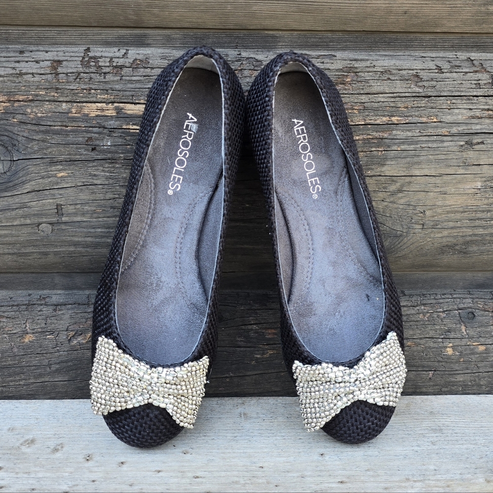 Aerosoles Imbeccable Y2K Coquette Minimalist Textured Bow Comfort Ballet Flat 7M